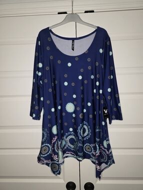 NWT White Mark Womens 2XL Blue Erie Tunic Top - 3/4 Sleeve - Pockets